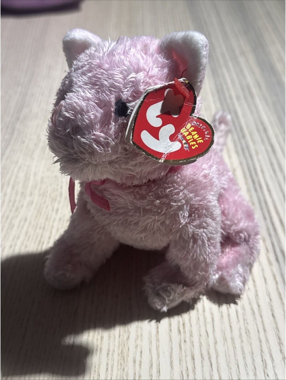 Ty Beanie Baby Fleur the Pink Cat 2004 Retired Shaggy Plush With Heart Tag